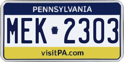 PA license plate MEK2303