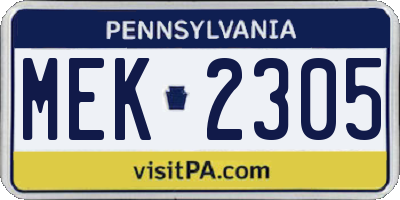 PA license plate MEK2305
