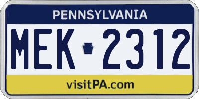 PA license plate MEK2312