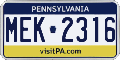 PA license plate MEK2316