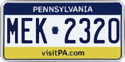 PA license plate MEK2320
