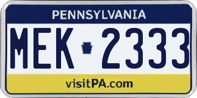 PA license plate MEK2333