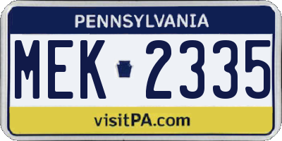 PA license plate MEK2335