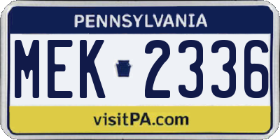 PA license plate MEK2336