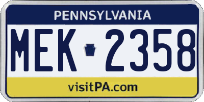 PA license plate MEK2358
