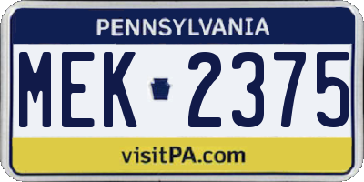 PA license plate MEK2375