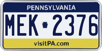 PA license plate MEK2376