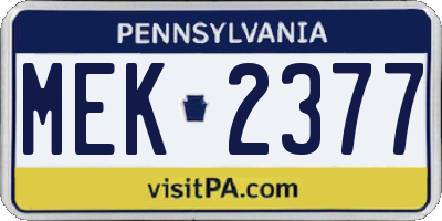PA license plate MEK2377