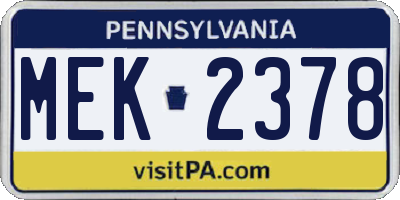 PA license plate MEK2378