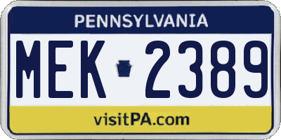 PA license plate MEK2389