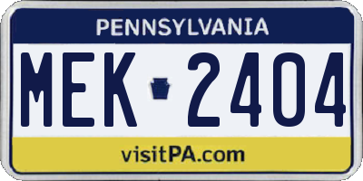 PA license plate MEK2404