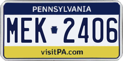 PA license plate MEK2406