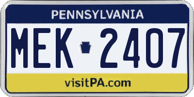 PA license plate MEK2407