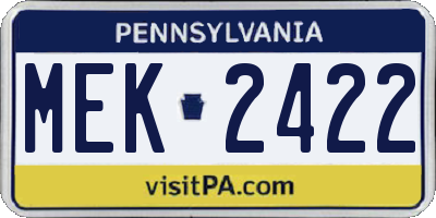 PA license plate MEK2422