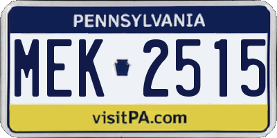 PA license plate MEK2515