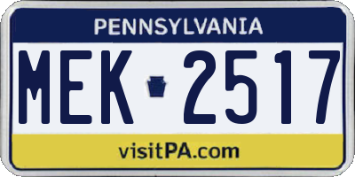 PA license plate MEK2517