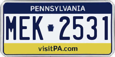 PA license plate MEK2531