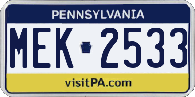 PA license plate MEK2533