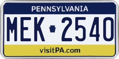 PA license plate MEK2540