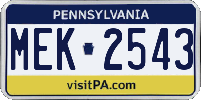 PA license plate MEK2543