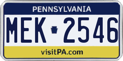 PA license plate MEK2546
