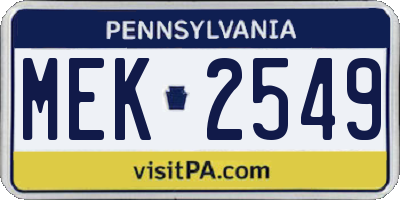 PA license plate MEK2549