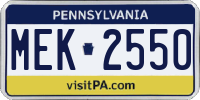 PA license plate MEK2550