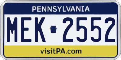 PA license plate MEK2552