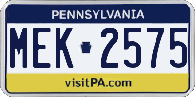 PA license plate MEK2575