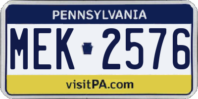 PA license plate MEK2576