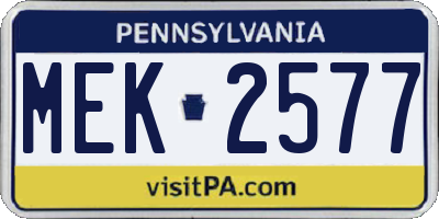 PA license plate MEK2577