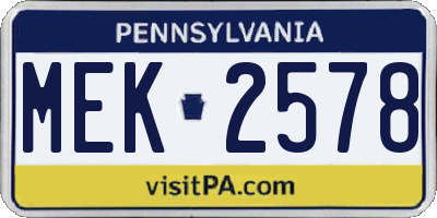 PA license plate MEK2578