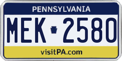 PA license plate MEK2580