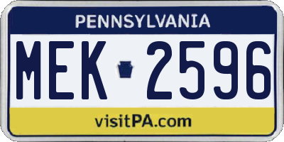 PA license plate MEK2596