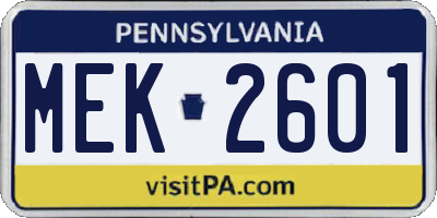 PA license plate MEK2601