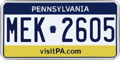 PA license plate MEK2605