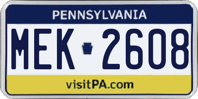 PA license plate MEK2608