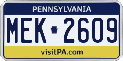 PA license plate MEK2609