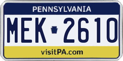 PA license plate MEK2610