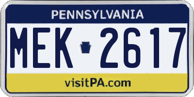 PA license plate MEK2617
