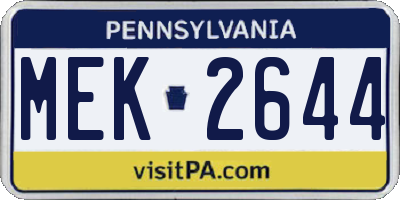 PA license plate MEK2644