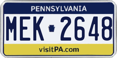 PA license plate MEK2648