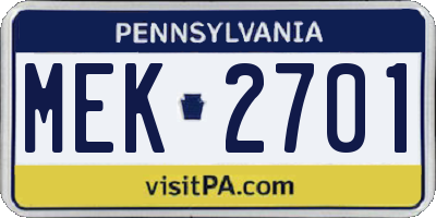 PA license plate MEK2701