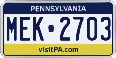 PA license plate MEK2703