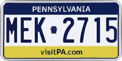 PA license plate MEK2715