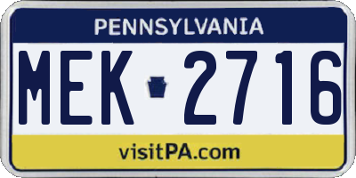 PA license plate MEK2716