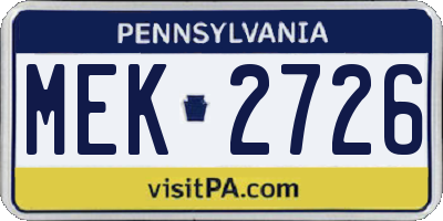 PA license plate MEK2726