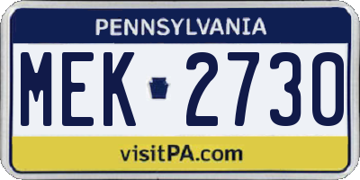 PA license plate MEK2730