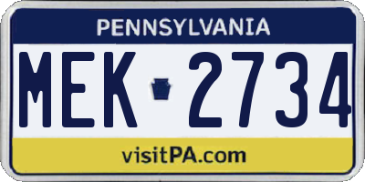 PA license plate MEK2734