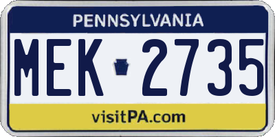 PA license plate MEK2735